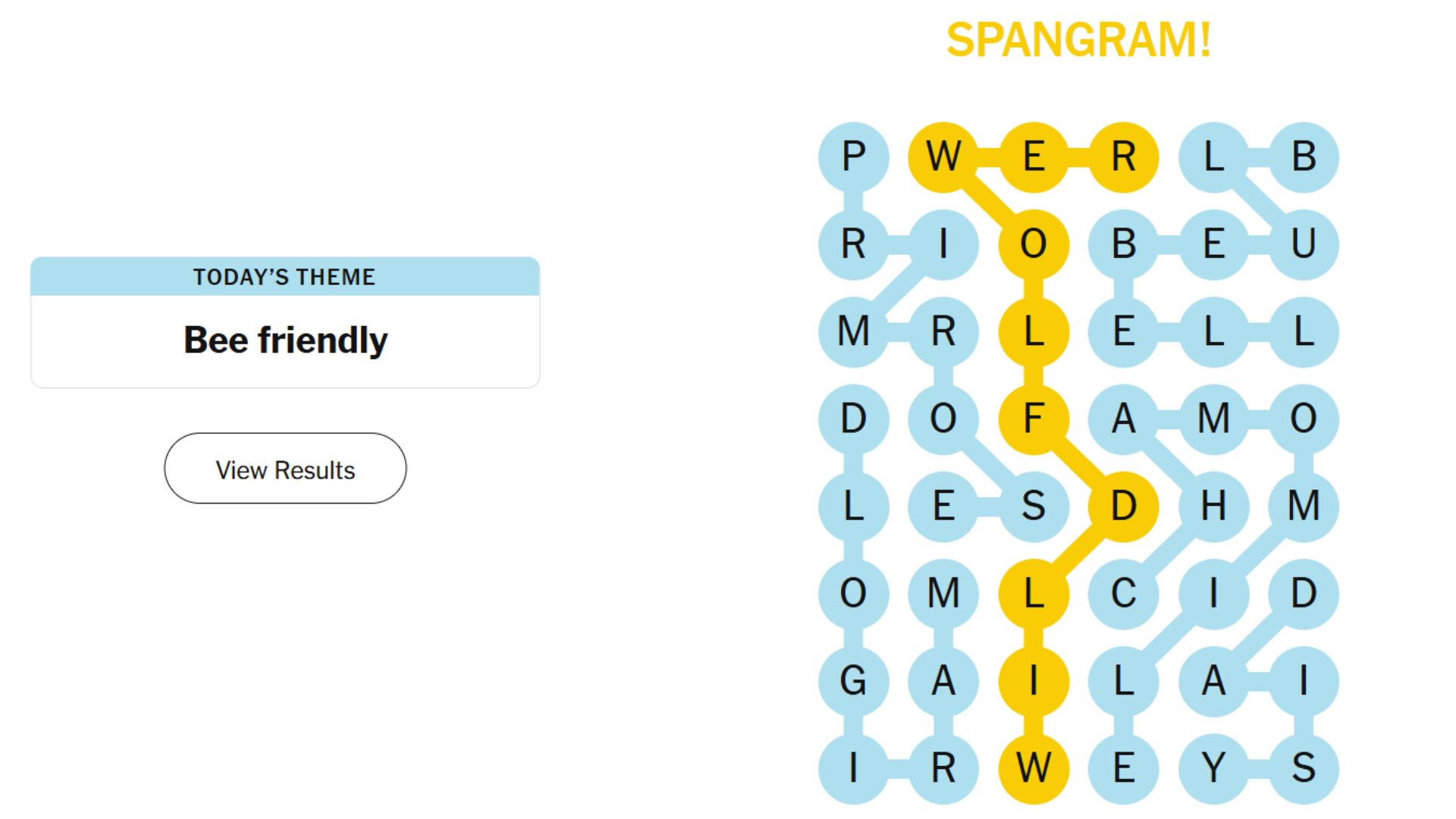 Spangram for Tuesday NYT Strands Theme "Bee Friendly"