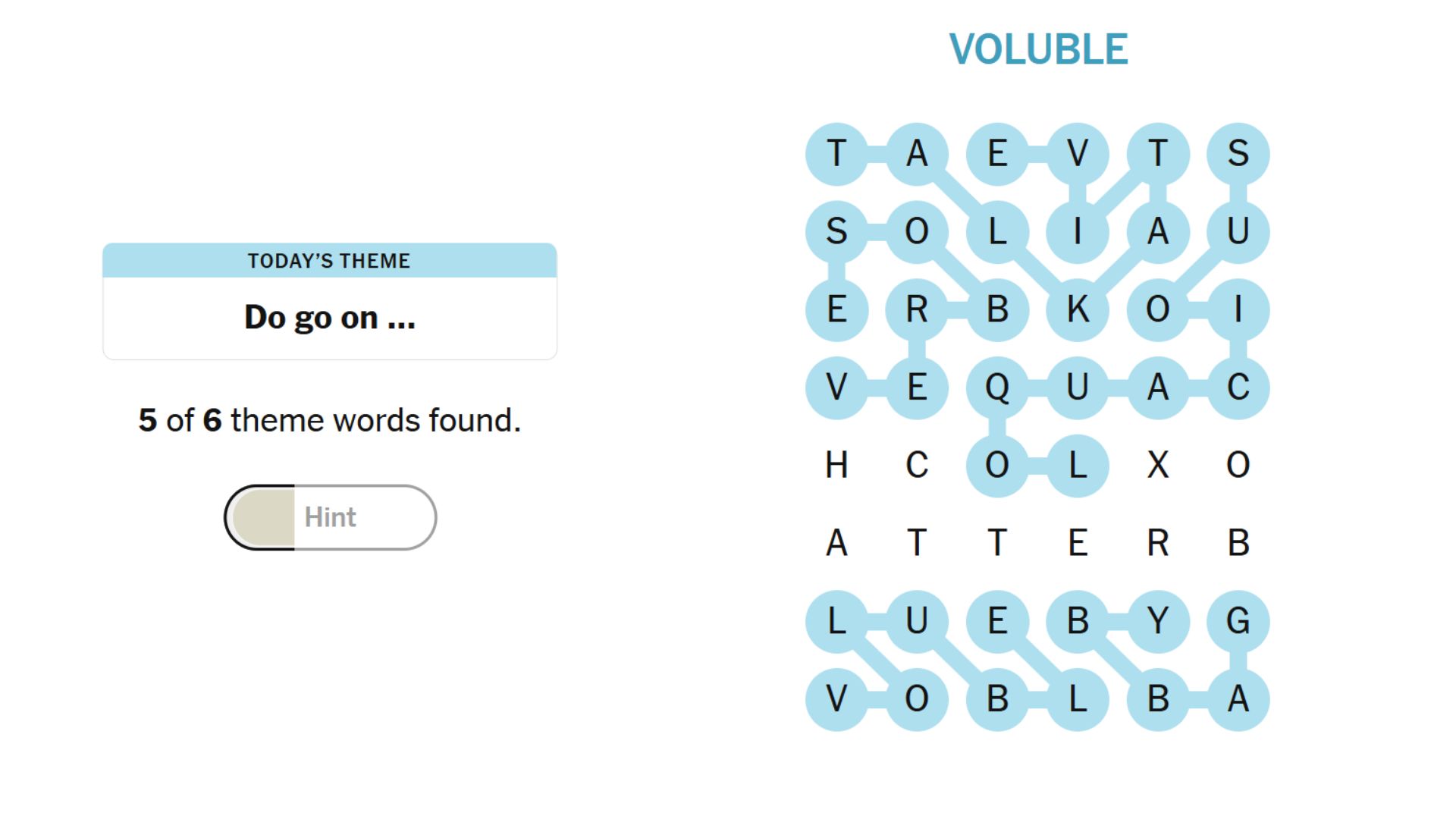 NYT Strands Grid with 5 Theme Words. (Credits: NYT/Strands)