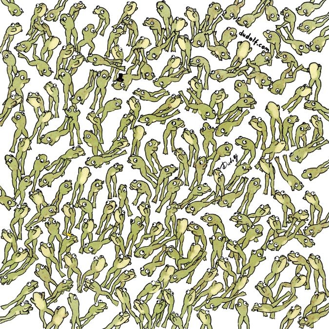 find the frog not leaping puzzle with answer which-frog-is-not-leaping-picture-puzzle