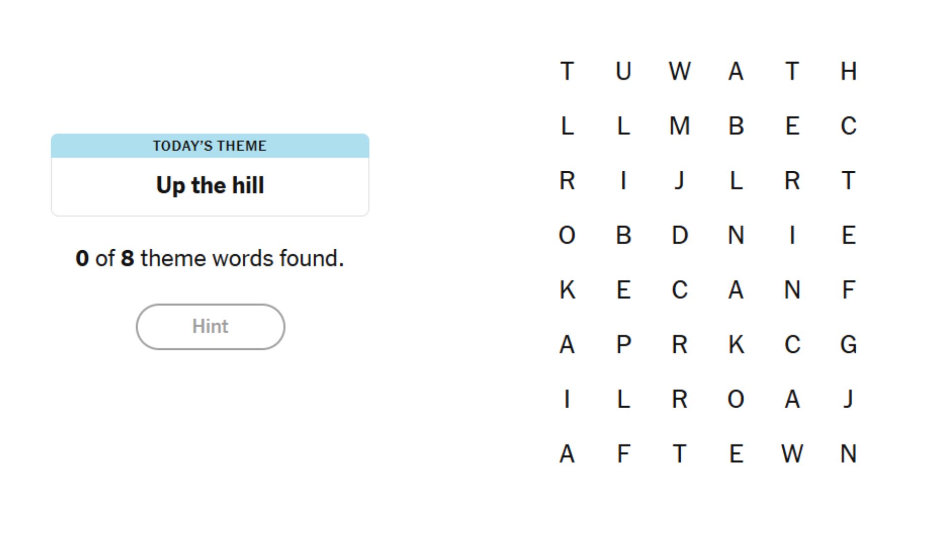 NYT Strands Today's Theme: Up The Hill