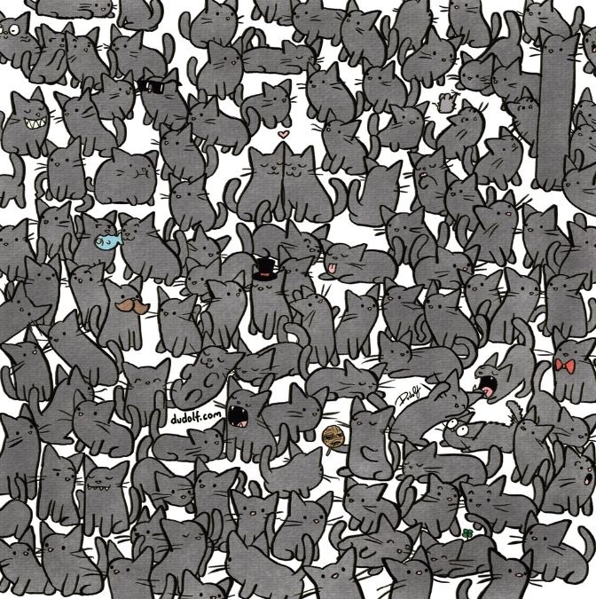 hidden horseshoes among cats puzzle find-hidden-horseshoes-picture-puzzle