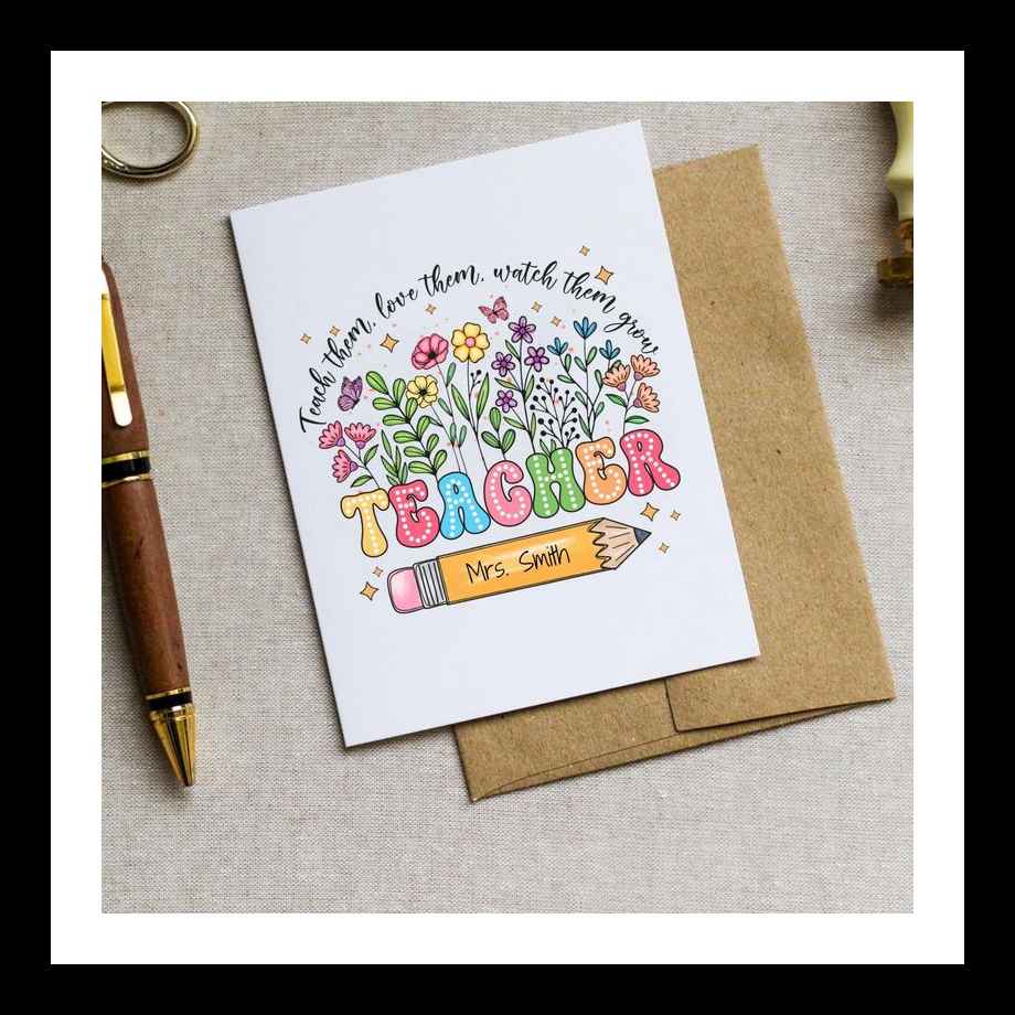 Personalized Teacher Card - Christmas Card for Teacher - Teacher Appreciation - Thank You Card - Custom Name