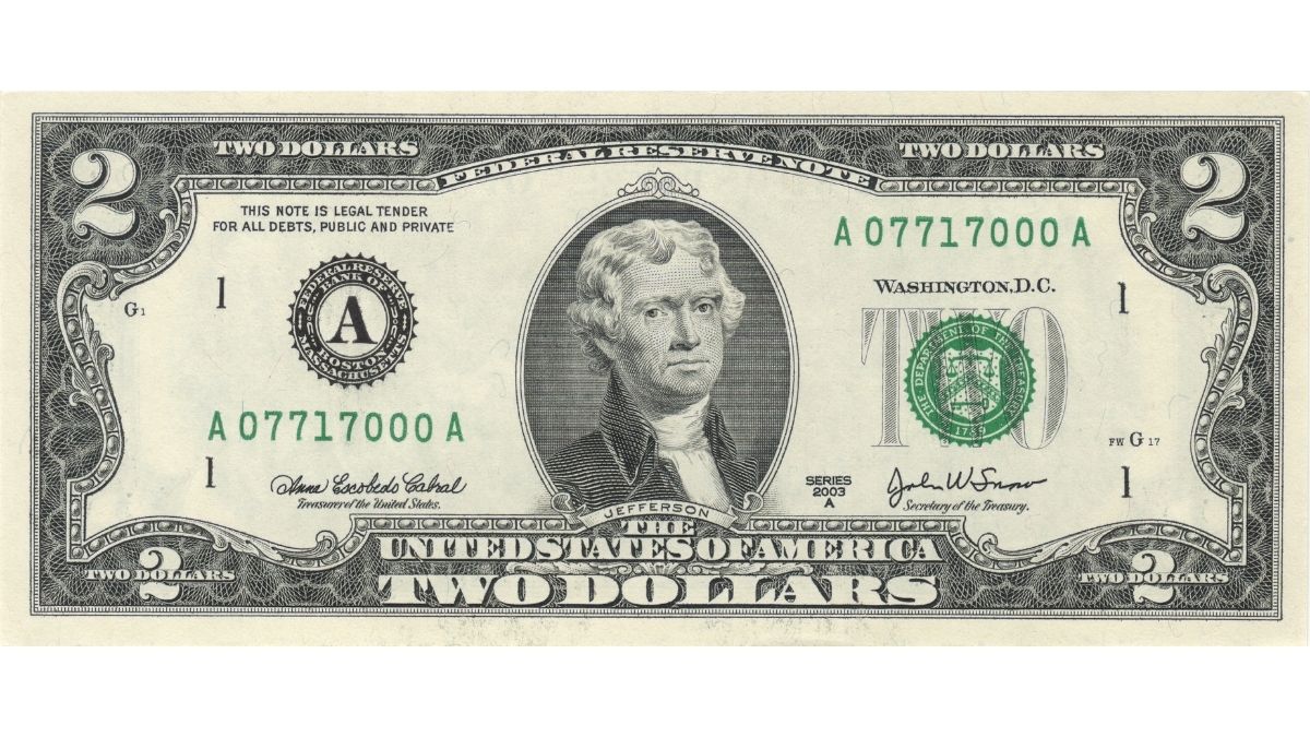 front of 2 dollar bill banknote