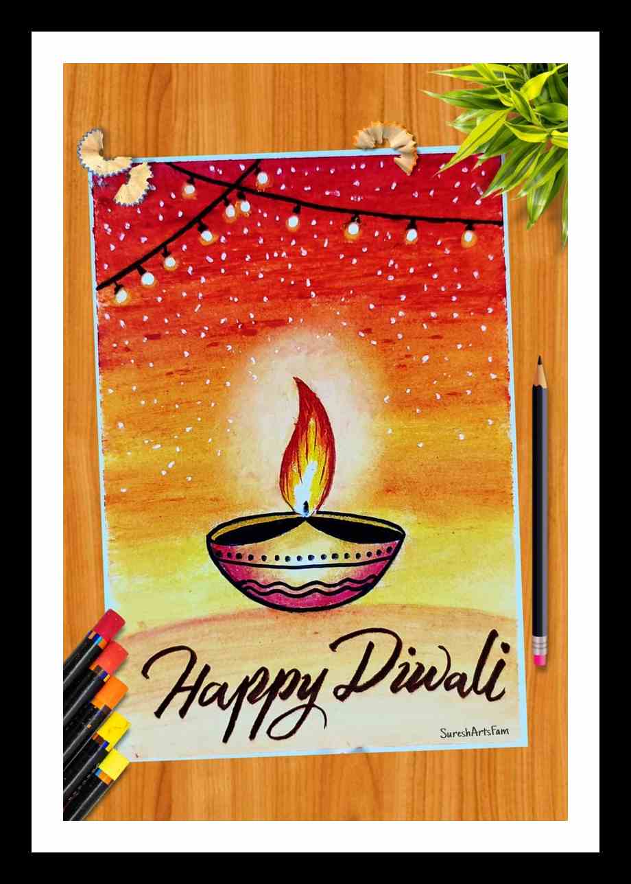 Happy Diwali drawing _ Oil Pastel Diwali drawing _ step by step easy Diwali Diya drawing beginners