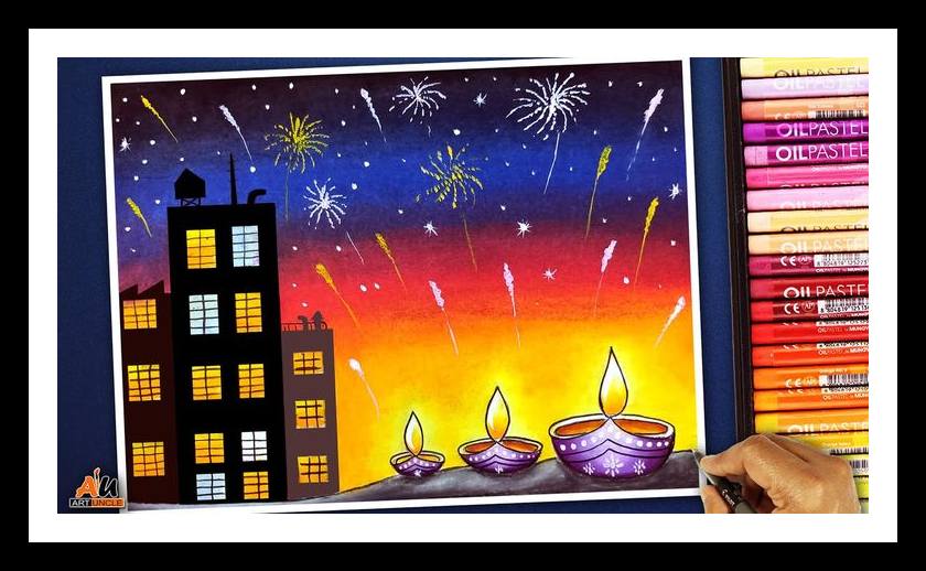 How to draw Diwali Night Scene for beginners- Step by step