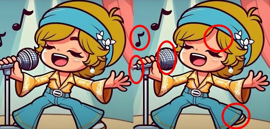 spot the differences girl singing pictures solution