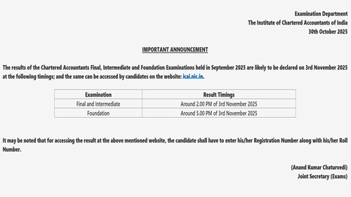 ICAI CA September 2025 Result Notification icai-img