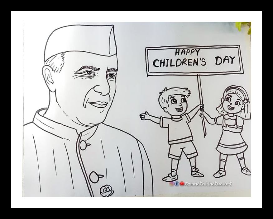 Jawaharlal Nehru Drawing, Happy children's day drawing, Chacha nehru drawing sketch