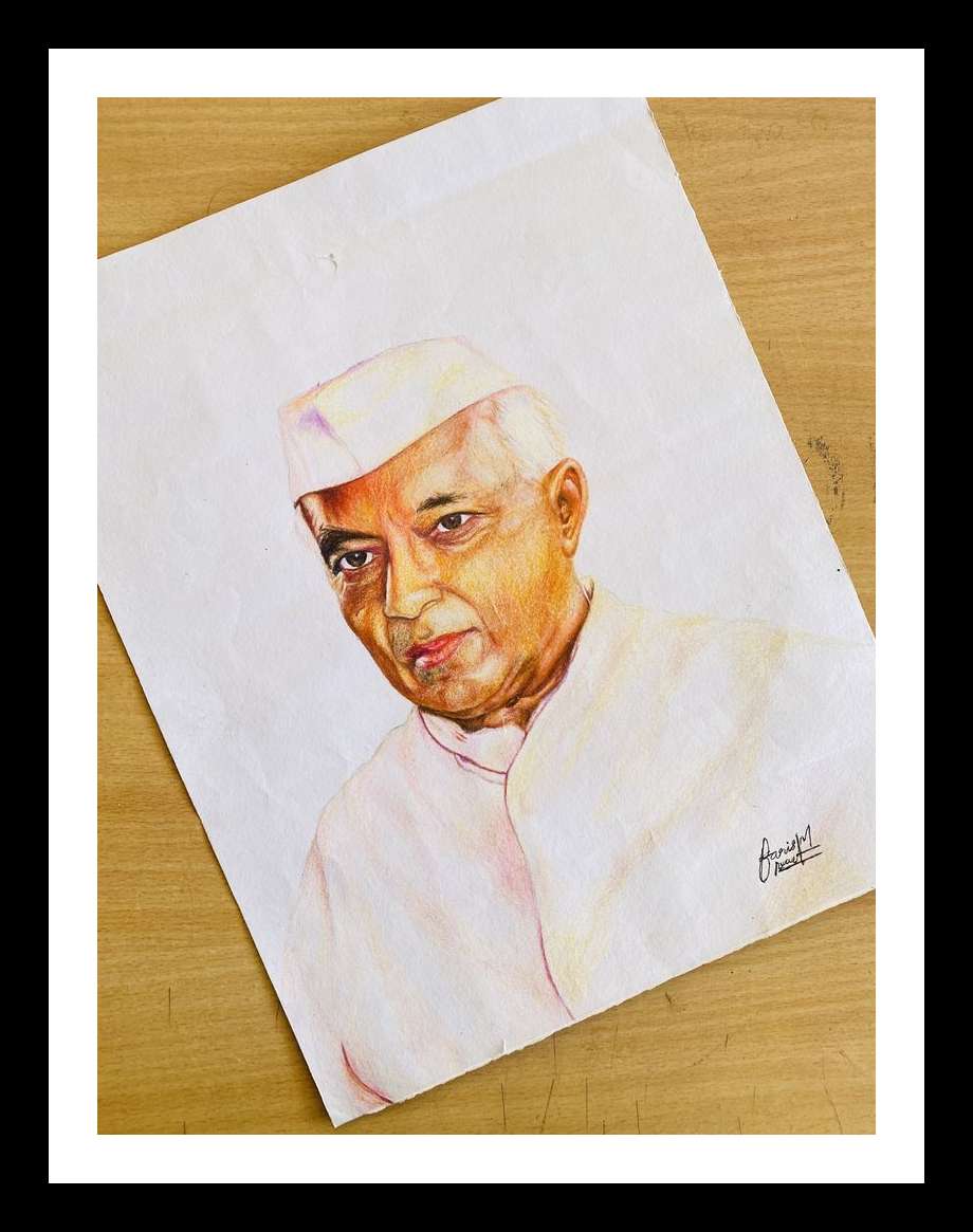 nehru ji _ colour pencil drawing