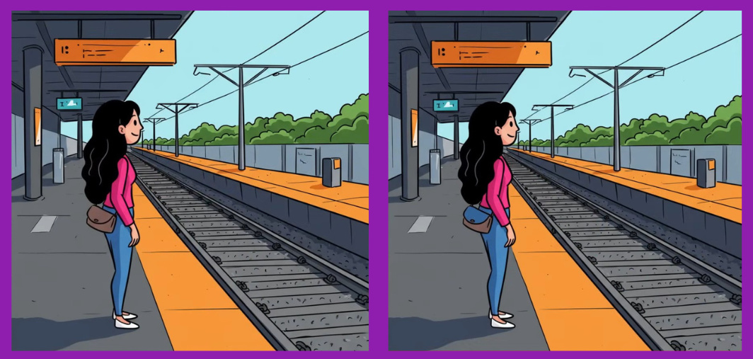 find differences girl in train station