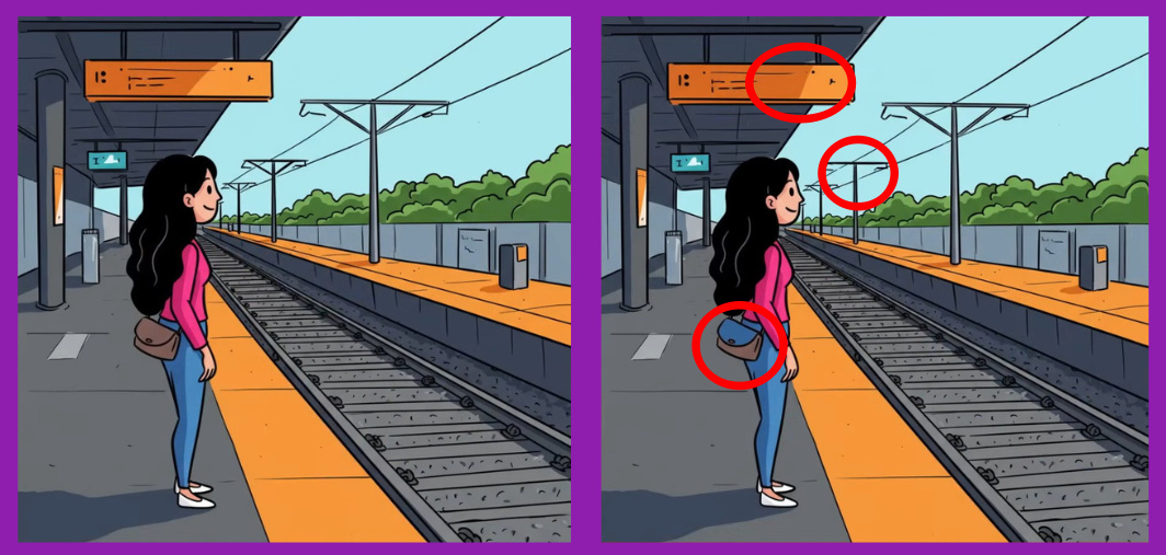find differences girl in train station solution