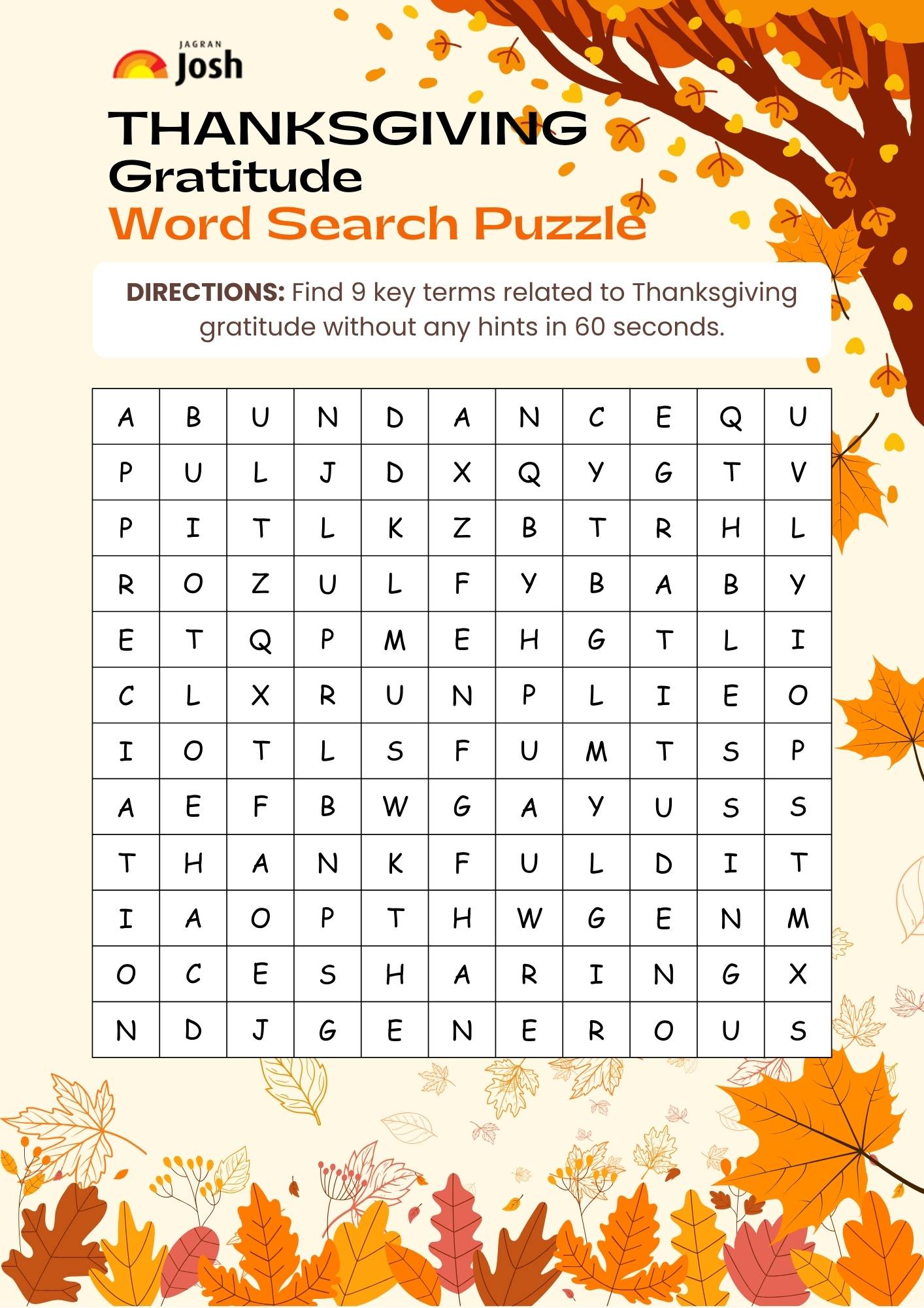 THANKSGIVING  Gratitude  Word Search Puzzle