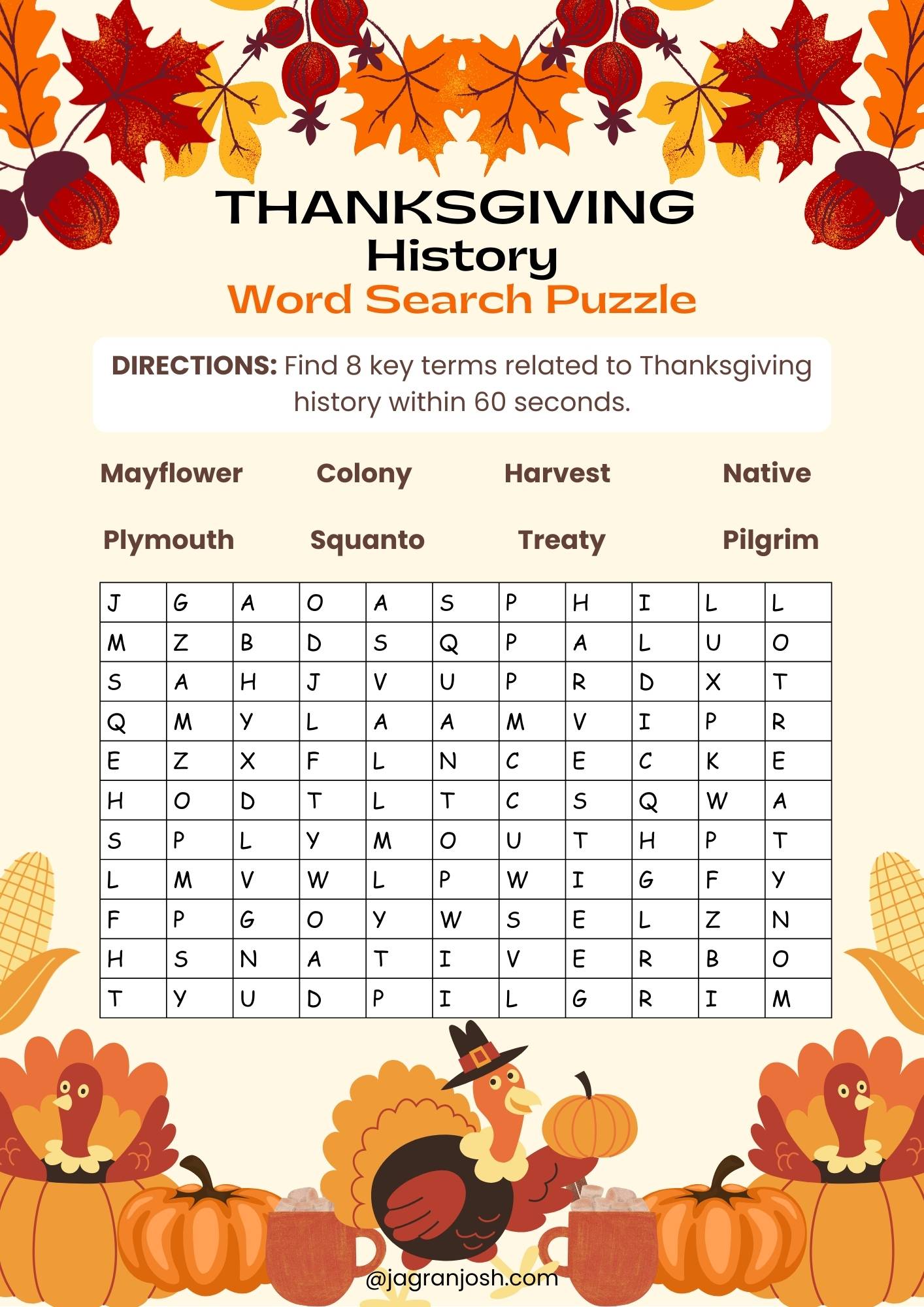 THANKSGIVING  History Word Search Puzzle (1)