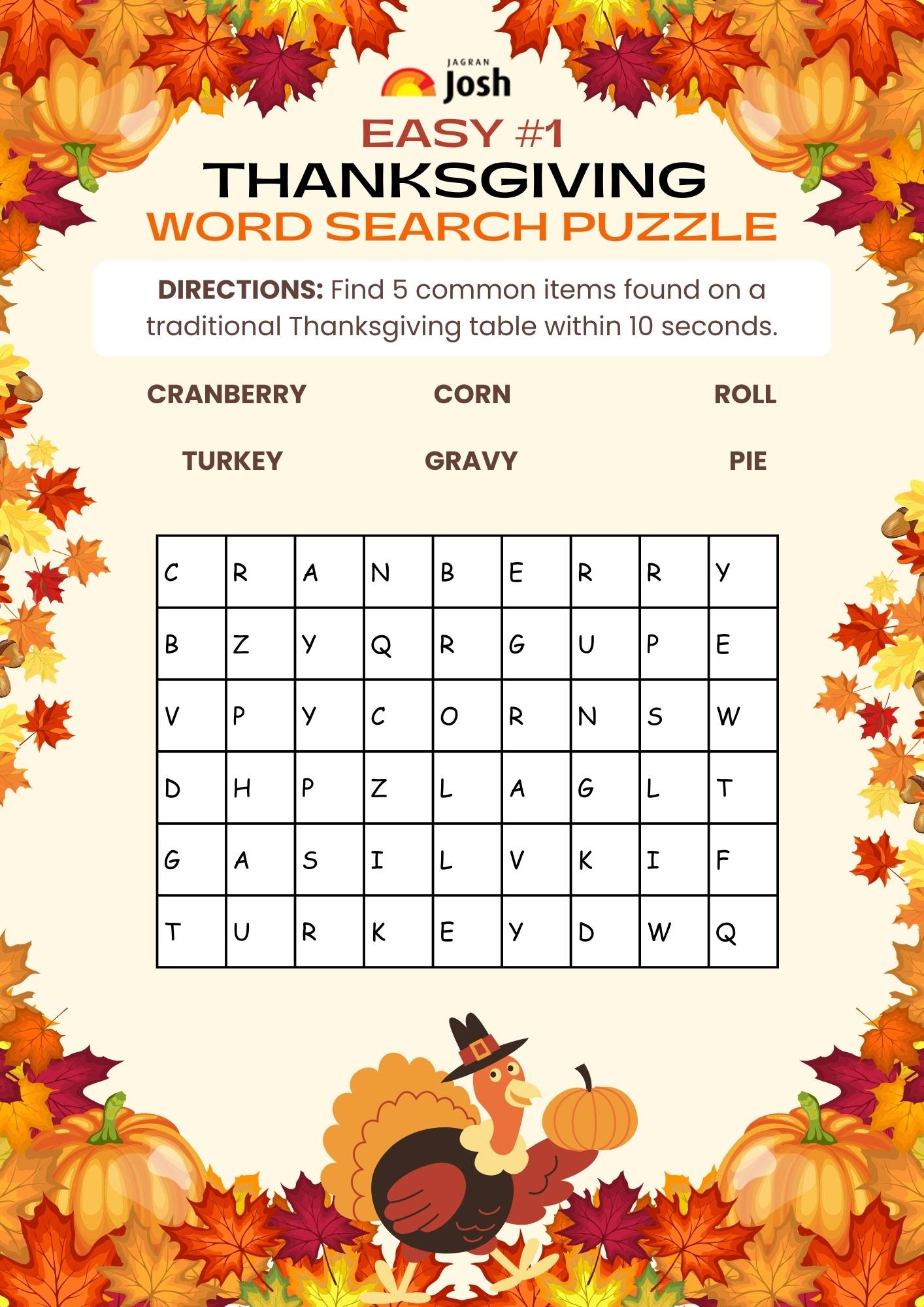 THANKSGIVING  WORD SEARCH PUZZLE Easy