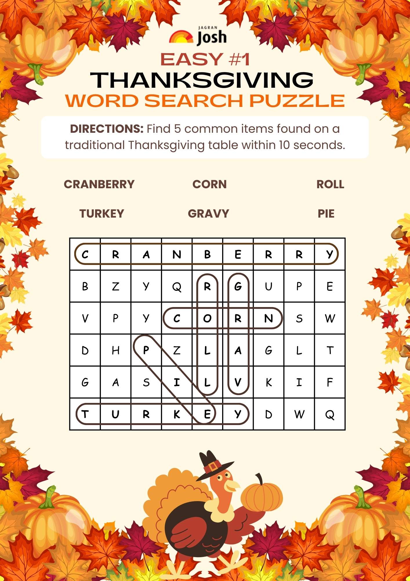 THANKSGIVING  WORD SEARCH PUZZLE Easy Solution