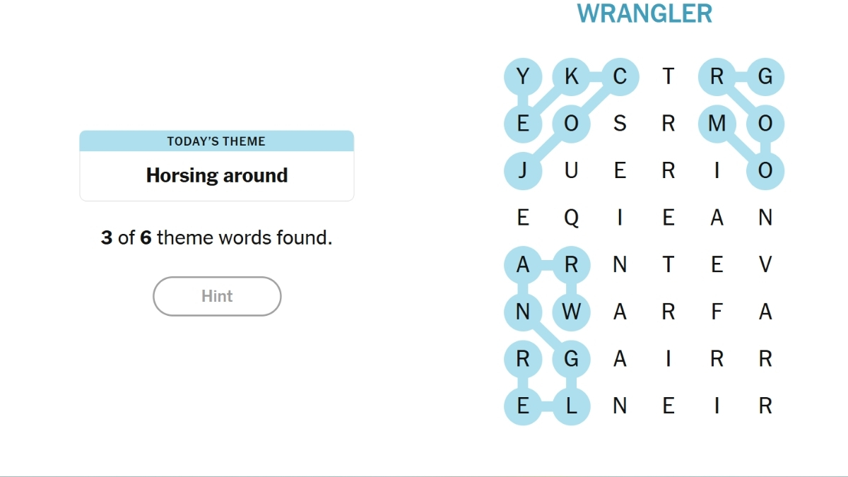 NYT Strands Monday's Theme Horsing Around, November 24, 2025 3 words out of 6 found
