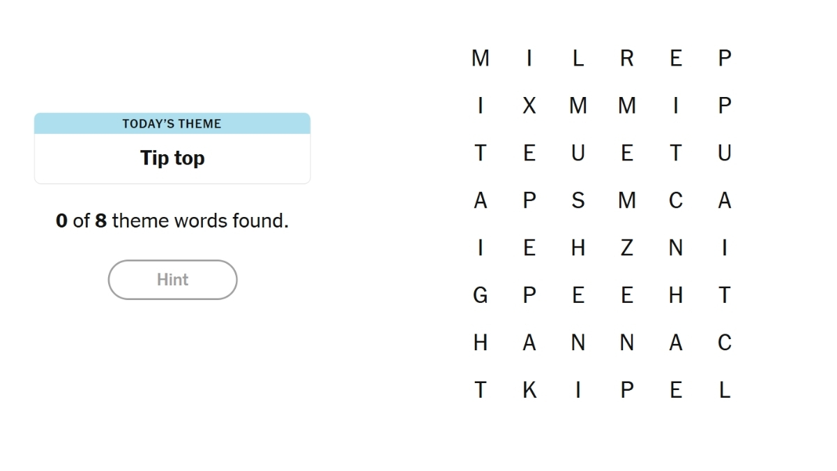 NYT Strands Answers and Spangram for Tuesday's Tip Top Theme Nov 25, 2025