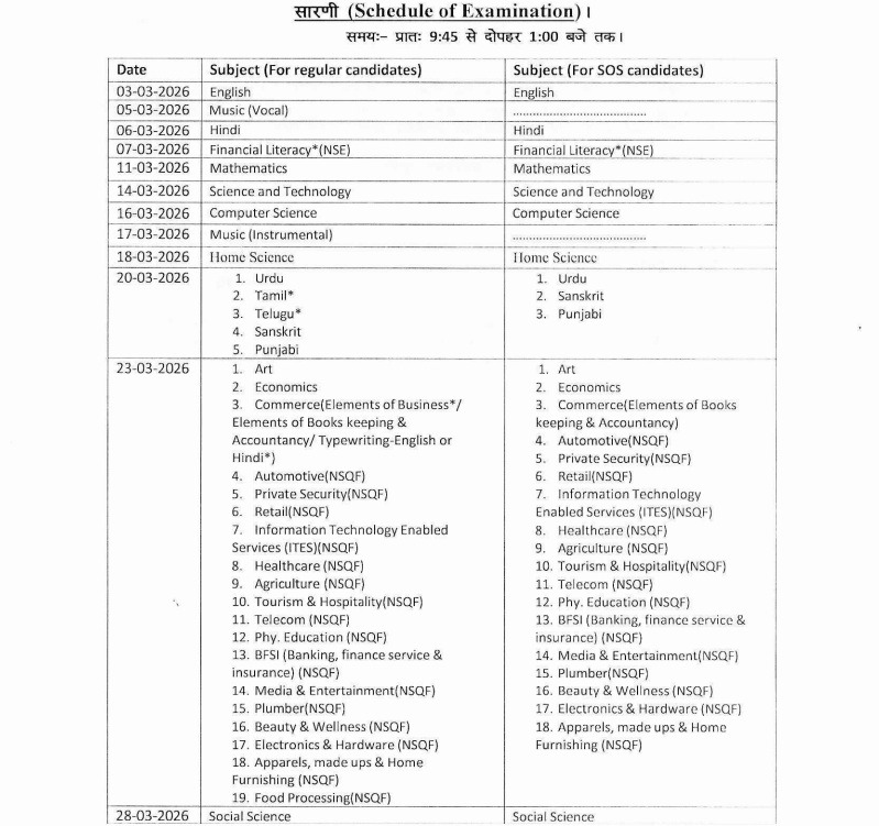 HP Board Class 10th Datesheet 2026 Official