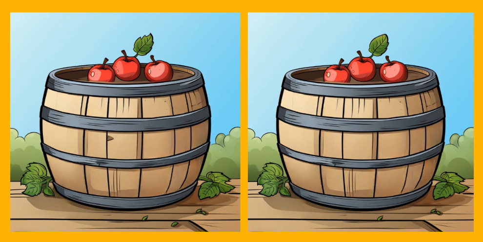 spot differences apples on a barrel