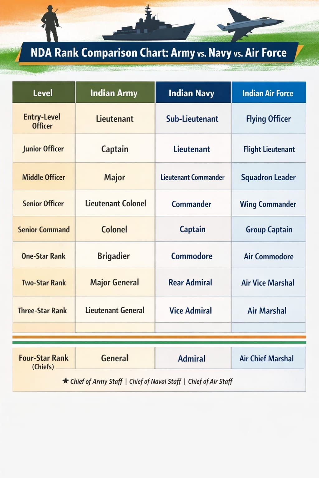 NDA Ranks Comparison