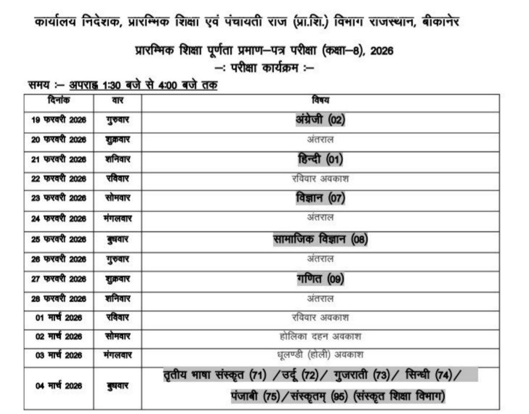 rbse-8th-timetable-2026
