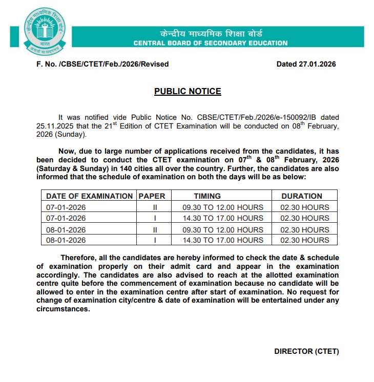 CTET Notice 2026