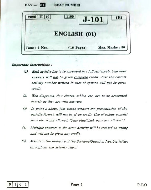 Maharashtra HSC English Question Paper 2026 Download PDF