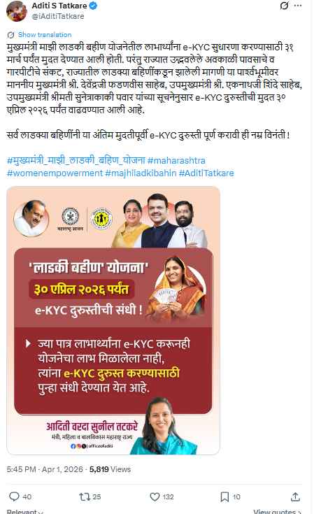 Ladki Bahin Date Extended 2026