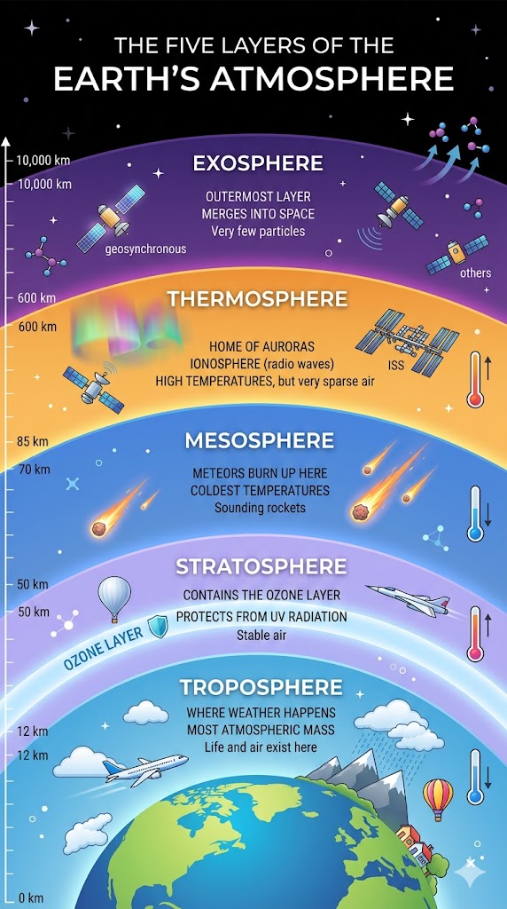 Five layers of atmosphere