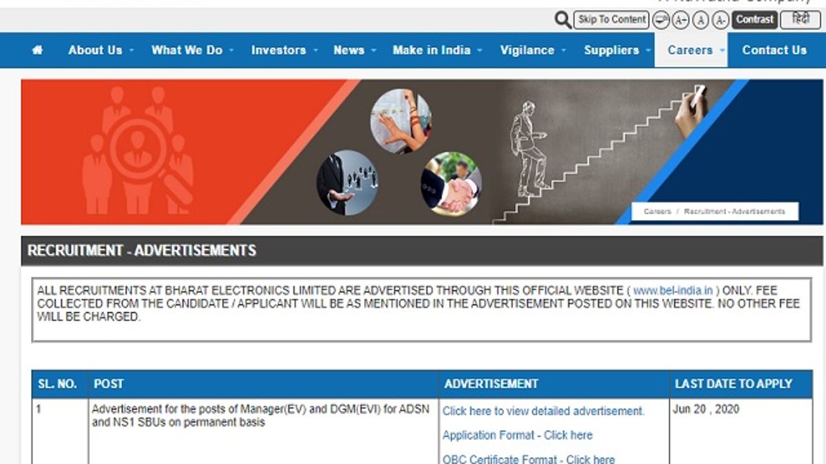 BEL Recruitment 2020: Apply for Manager and Senior Assistant Engineer Posts
