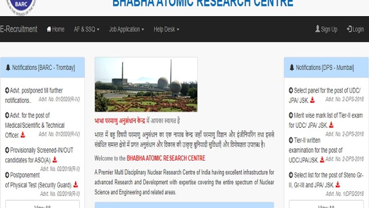 Bhabha Atomic Research Centre (BARC) Medical/Scientific Officer and Technical Officer 2020