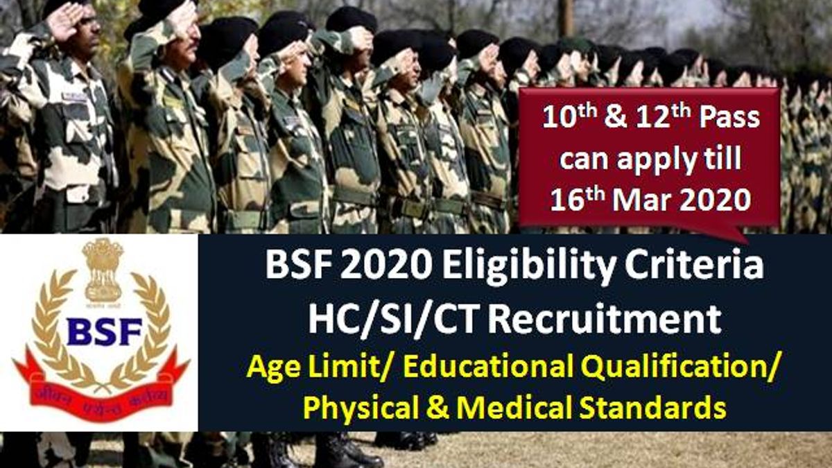 BSF 2020 Eligibility HC/SI/CT Recruitment: Check Age Limit, Educational/Technical Qualification|10th &12th Pass can apply!