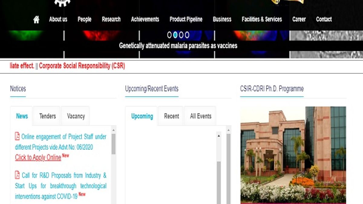CSIR -CDRI Scientist, Senior Scientist and Principal Scientist Posts 2020