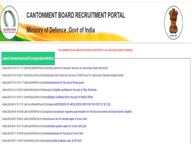 Cantonment Board Pachmarhi Assistant Teacher Posts 2020