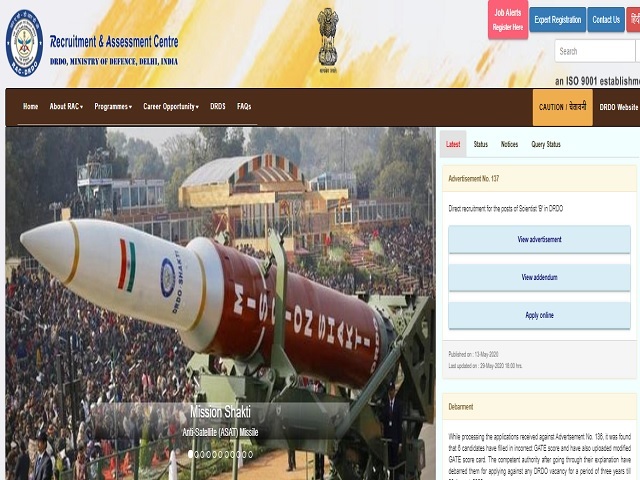 DRDO -SSPL Junior Research Fellow (JRF) and Research Associates (RA) Posts 2020