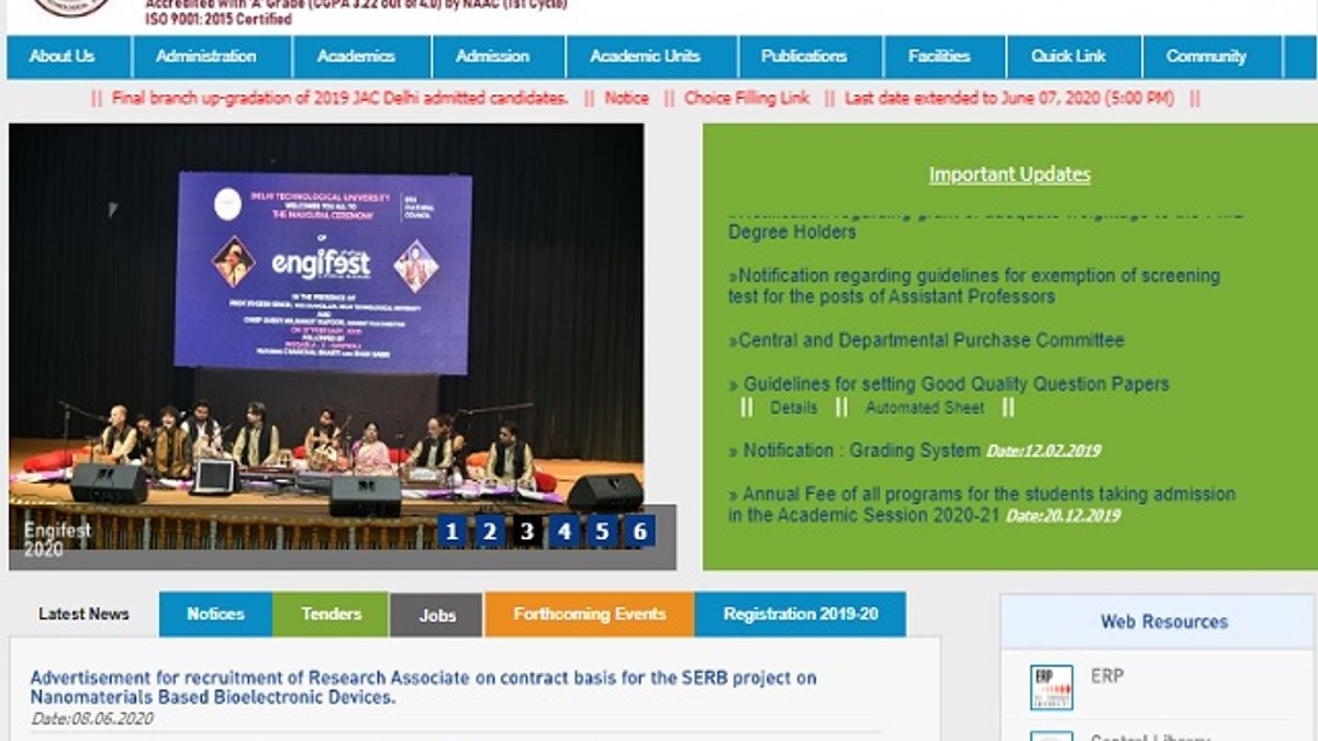 Delhi Technological University (DTU) Research Associate Post 2020