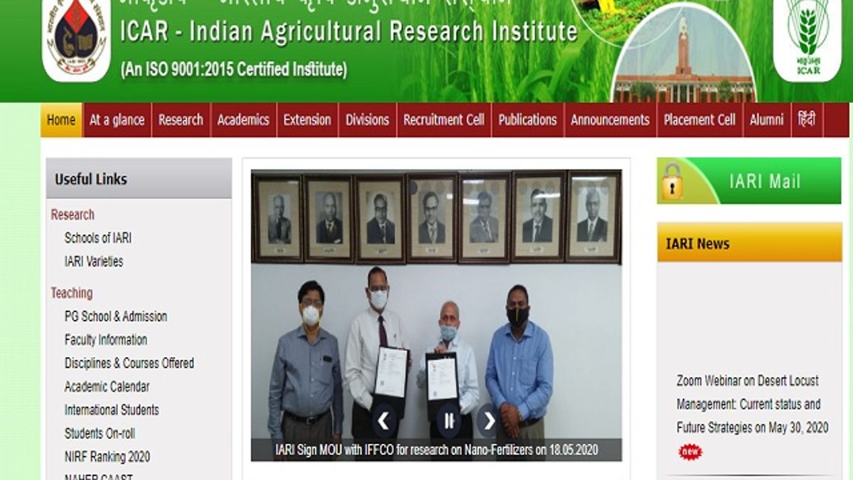 ICAR-Indian Agricultural Research Institute (IARI) Senior Research Fellow (SRF) Post Recruitment 2020