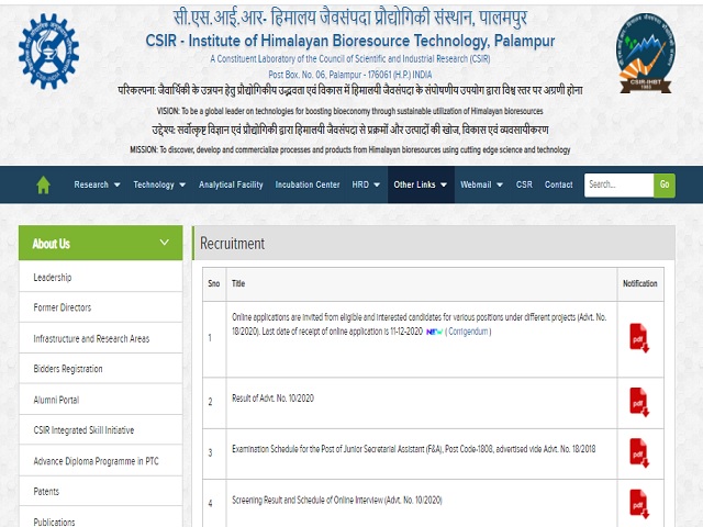 IHBT Project Associate-I and Project Assistant Posts 2020