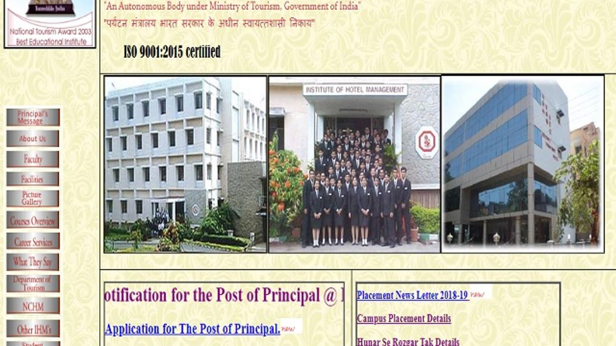 Institute of Hotel Management Catering Technology & Applied Nutrition Principle Post 2019