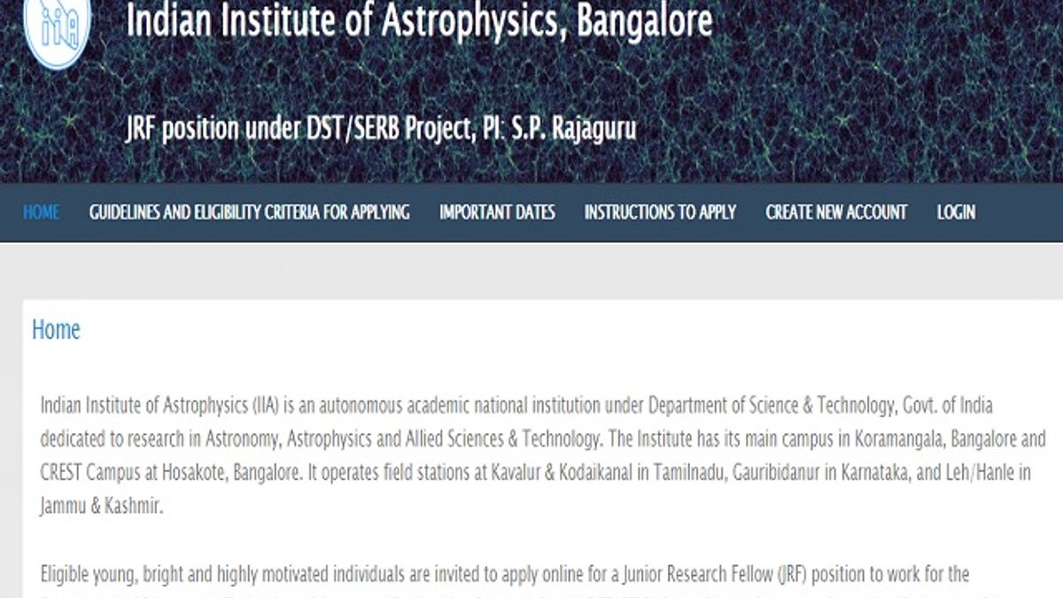 Indian Institute of Astrophysics (IIA) Junior Research Fellow (JRF) Post 2020