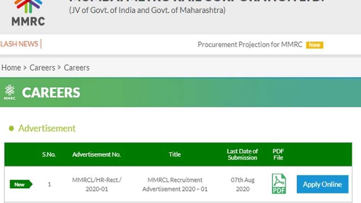 Mumbai Metro Rail Corporation Limited (MMRC) Deputy Manager Posts 2020