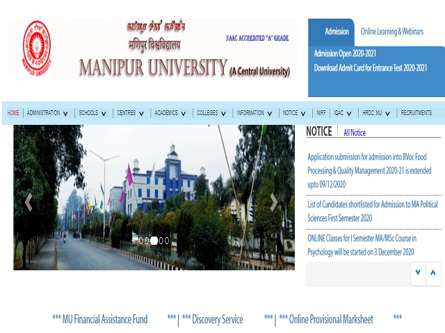 Manipur University Online for Lab. Attendant, Hindi Translator and Other Posts 2020