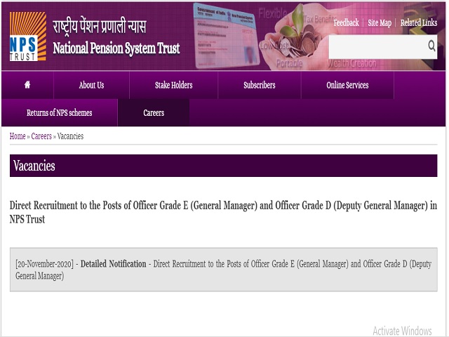 NPS Trust Officer Grade E and Officer Grade D Posts 2020