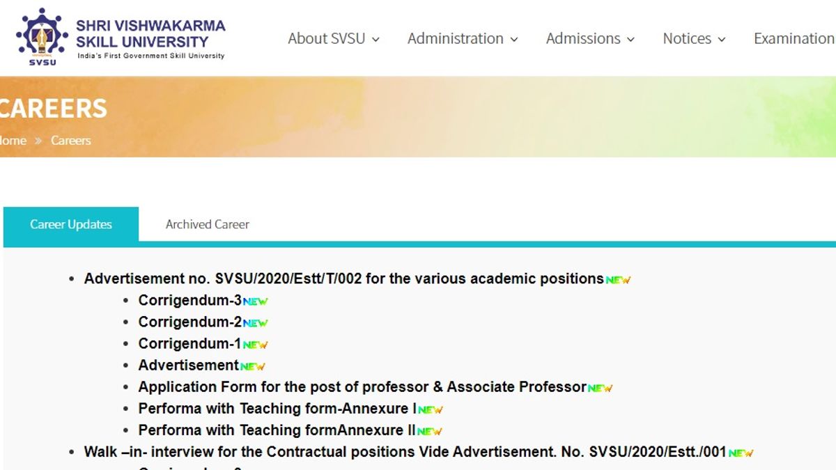 SVSU Recruitment 2020: Apply for 30 Skill Professor and Associate Professor Posts