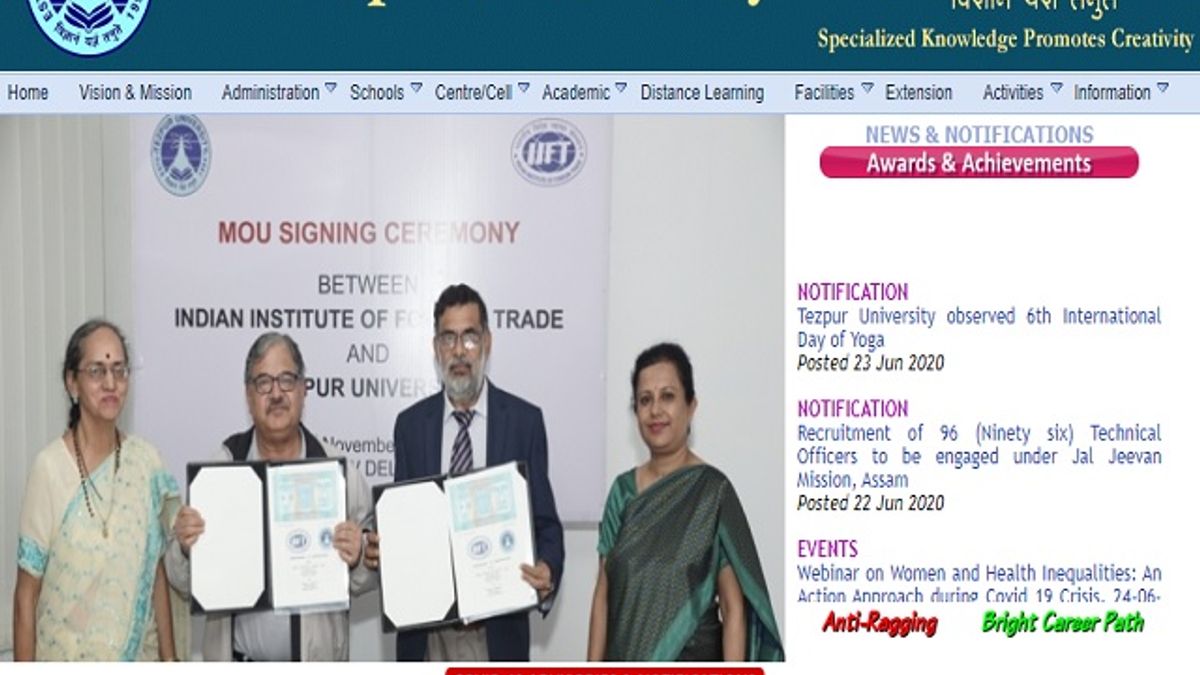 Tezpur University Technical Officer (Jal Jeevan Mission, Assam) Posts 2020