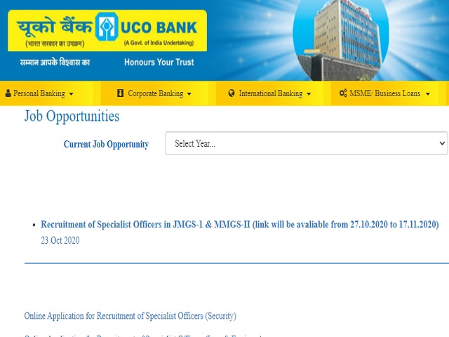 UCO Bank Online for Security Officer, CA and Other Posts 2020