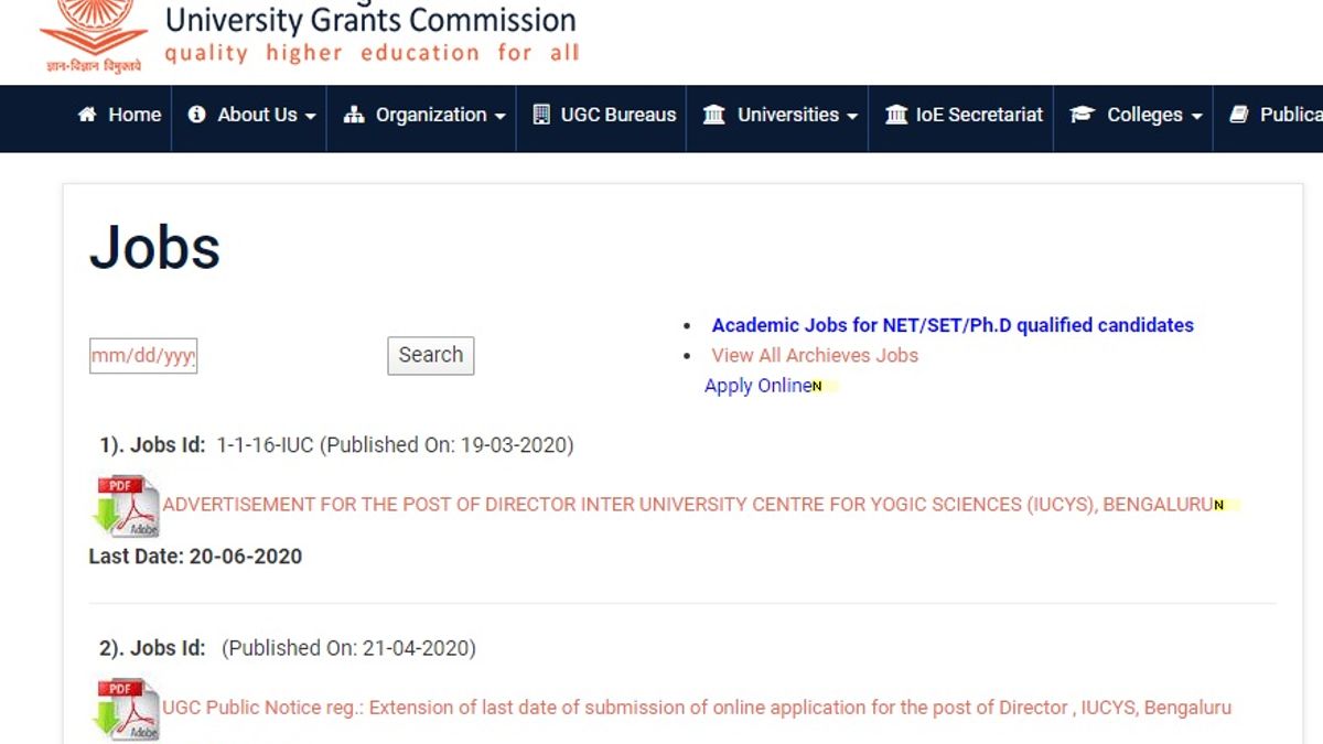 University Grants Commission (UGC), New Delhi Director Post 2020