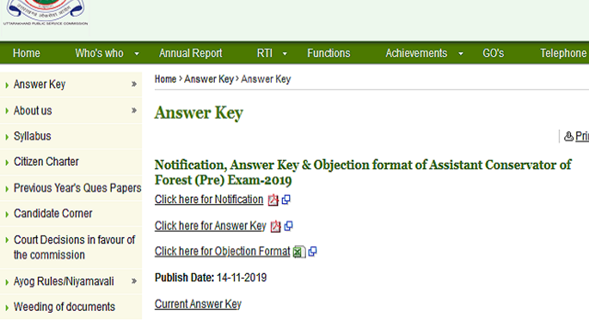 UKPSC ACF Exam Answer Key