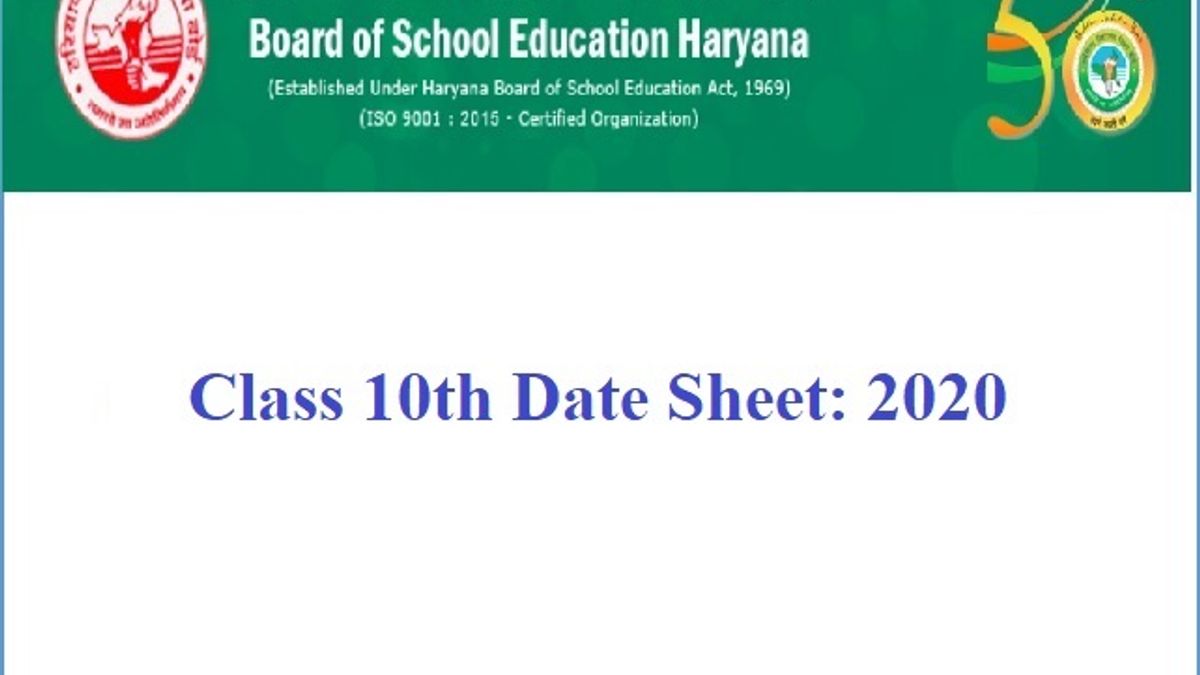 Haryana Board Class 10 Date Sheet 2020