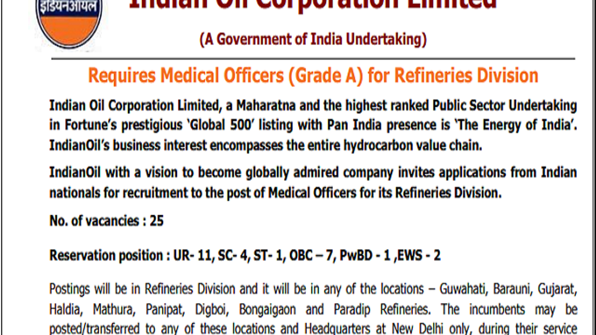 IOCL Medical Officer Recruitment 2020